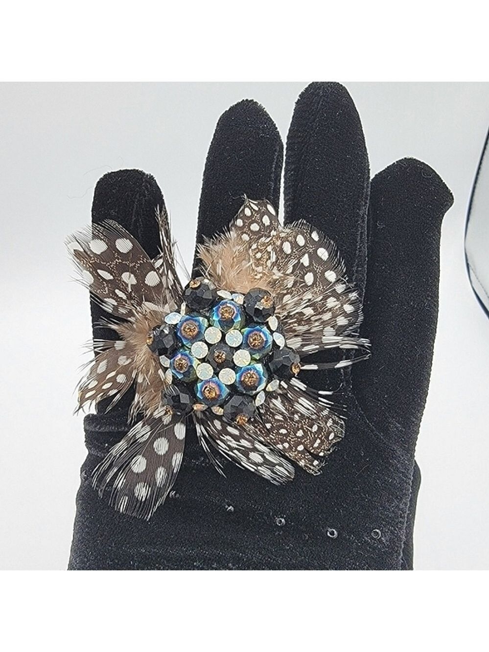 Cocktail Ring With Feathers & Crystals #2074